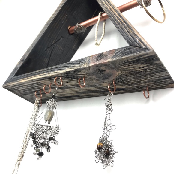 Boho Jewelry Wall Shelf Organizer Rustic Wood - Picture 6 of 9